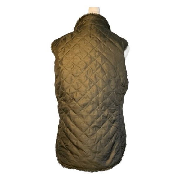 Tweeds Quilted Puffer Vest Chocolate Brown Sherpa Fleece Reversible Sleeveless S - Picture 6 of 8